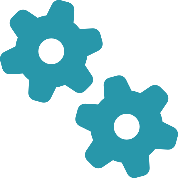 two gears at an angle in teal color
